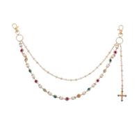 Holibanna Chaîne de Pantalon pour Femme à Perles Artificielles Décor Fleur et Croix Serties de Pierres Colorées Bijoux Corporels Superposés Punk Accessoire Hip-hop Polyvalent pour Jeans et