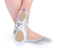 Holibanna Chaussures de Danse Latine Argentées L Paillettes Semelle Ronde Antidérapante Pantoufles Ronds Légers et Résistants pour Ballet Salsa Yoga et Danse Contemporaine