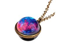 Holibanna Collier avec pendentif galaxie - Univers rétro - Ciel étoilé - Planète - Charme - Boule en verre double face - Brillent dans le noir - Pour homme et femme (style 1), Alliage et verre