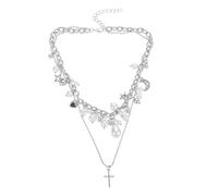 Holibanna Collier Double avec Pendentif Croix Vintage et Perles Synthétiques Collier Ras Cou à Breloques Croix pour Femmes Accessoire Élégant pour Mariages et Fêtes