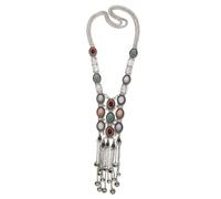 Holibanna Collier Long Rétro en Alliage Argenté Pendentif Turquoise à Franges Décoration de Pull Bohème Ethnique Chaîne de Cou pour Femme Automne-Hiver Accessoire de Mode