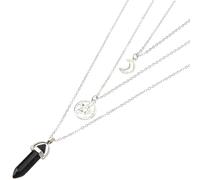 Holibanna Collier Multi-rangs Lune Étoile en Cristal et Alliage, Pendentif Hexagonal, Bijou Féminin Léger pour Tenue Quotidienne, Présent Anniversaire, Style Bohème Élégant