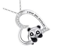 Holibanna Collier Pendentif Cœur en Alliage Blanc Pendentif Panda Orné de Cristaux, Chaîne Clavicule Délicate, Bijoux pour Femme, Accessoire Élégant pour Fêtes et Usage Quotidien