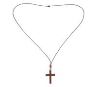 Holibanna Collier Pendentif Petite Croix Crucifix en Bois Naturel Perle Amulette, Cordon Long Marron Clair, Bijou Religieux Spirituel pour Première Communion et Accessoire Mode Féminin
