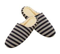 Holibanna Coton Rayés Unisexes Doux et Chauds pour Intérieur Semelle Suédée Silencieuse Confort Automne Hiver Bleu Foncé