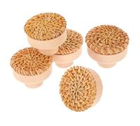Holibanna Crochets muraux rustiques 5 pièces en bois rotin, patères rondes pour décoration intérieure originale, rangement pratique pour clés et foulards dans salon