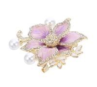 Holibanna Crystal Flower Brooch Pin Vintage Floral Enamel Lapel Pin With Pearl Accent For Banquet Prom Dress Elegant Jewelry Accessory