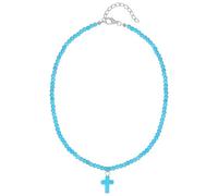 Holibanna de cou turquoise pendentif croix crucifix pendentif sautoir fantaisie colier femme necklace collier bracelet pour femme bijoux turquoises bracelets filles de cou Blue