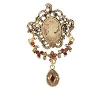 Holibanna Décorer Broche Vintage Femme Vintage Victorien Camée Broche Beauté Côté Portrait Épingle de Poitrine Boutonnière Épingle Ornements Décorations Ongles, 6.1x3.3CM, Aluminium, Grenat mandarin