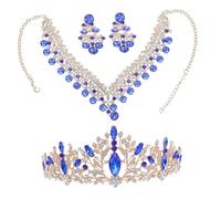 Holibanna Ensemble Bijoux De Mariage Couronne Cristal Bleu Élégant, Parure Collier Boucles D'oreilles, Acier Stable, Femme, Mariage Et Cérémonie, Style Xl