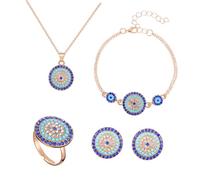 Holibanna Ensemble de Bijoux Turc Œil Bleu Rond en Alliage Solide pour Femme, Necklace Boucles D'oreilles Bague Bracelet, Style Chic, Présent pour Usage Quotidien et Occasions Spéciales