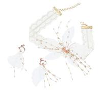 Holibanna Fleur Dentelle Collier Ras Du Cou Collier de Perles Boucle Doreille Ensemble Mariée Mariage Balancent Boucles Doreilles Gothique Tour de Cou Vêtements Bijoux Accessoires