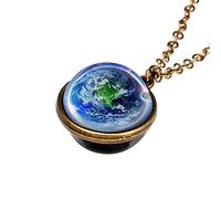 Holibanna Galaxie Pendentif Collier Univers Rétro Ciel Étoilé Planètes Charme Boule de Verre Double Face Bijoux Lueur dans L'obscurité pour Homme Femme (Style 7)