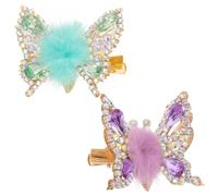 Holibanna Lot De 2 Petites Pinces à Cheveux Avec Ailes Mobiles Ornées De Flanelle (vert + Violet)