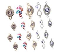 Holibanna Lot De 22 Pendentifs Œil Du Diable Connecteurs Œil Ornements Perles Œil Or Noir Mixte Coloré Cerceau Breloque Décorative Protection Sur