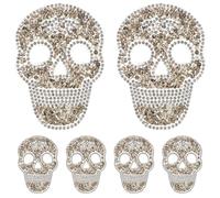 Holibanna Lot de 6 écussons thermocollants strass tête de mort - Écussons brillants à transférer, à faire soi-même, pour jeans, vestes, casquettes, sacs, t-shirts, sacs à dos, réparations et