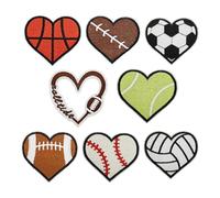 Holibanna Lot de 8 écussons brodés en forme de cœur - Thème sportif - Appliques thermocollantes en polyester - Décorations pour vêtements, sacs à dos, chapeaux et chaussures