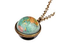 Holibanna Pendentif Galaxie Collier Univers Rétro Ciel Étoilé Planètes Charme Boule de Verre Double Face Bijoux Lueur dans L'obscurité pour Homme Femme (Style 12)