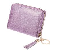 Holibanna Porte-Cartes Structure Accordéon, Fermeture Éclair en PU Pailleté avec Grosse Capacité et Pompons Élégants pour Femmes pour Déplacements Quotidiens et Extérieur