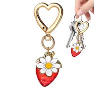 Holibanna Porte-Clés En Acier Inoxydable En Forme De Cœur Avec Pendentif Fraise Rouge Accessoire Kawaii Pour Femmes Décoration Élégante Pour À Main Et À