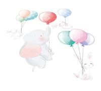 Holibanna Sticker Mural Branches en Pvc Éléphant et Lapin Ballon, Autocollant Pratique sans Résidu pour Décoration Chambre D'garçon et Filles ou Salon, Style Cartoon Créatif