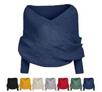 Holibao Knitted Cable Wrap for Women | Knitted Cable Wrap | Shrugs for Women,Knitted Wrap, Knitted Wrap Scarf with Sleeves (Navy Blue)