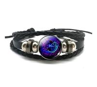 Holibao Zodiac Signs Spirit Bracelet,Handmade Woven Multilayer Adjustable 12 Constellation Zodiac PU Leather Bracelets Unisex,Glow in the Dark Zodiac Jewelry Gifts For Women Men (Pisces)