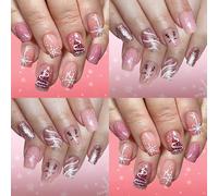 Holiday 48 Pièces Hiver Flocon De Neige Renne Art Court Mat Français Pointe Durabilité ABS Ongles Artificiels Paillettes Français Pointe Faux Ongles