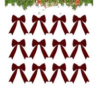 Holiday Bow - Velvet, 18×13 Cm Christmas Wreath Bow Rustic Red Ribbon Décor | 12-Pack Festive Tree & Garland Bows, Cute Decorative Velvet Ribbon For Wreaths, Openings, Parties, Gatherings