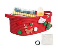Holiday Cotton Basket - Decorative Rope Bin for Nursery Home Storage | 12x8x4.7in Shape, Red Green Style, 420g Lightweight Build, Kitchen Closet Use, Bedroom Entryway Organizer, Festive Handle