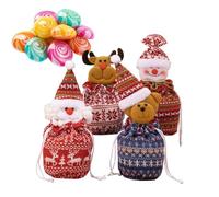 Holiday Drawstring Bags, 4 Pack Santa Snowman Reindeer Bear Doll, Cloth Gift Pouches, Decorative Wrapping Organizer for Parties Family Friends Neighbors Colleagues, 28 x 15 cm