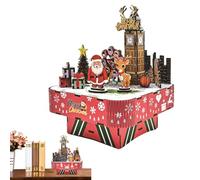 Holiday Harmony Puzzle avec boîte à musique en bois pour château, ornement interactif pour boîte à musique à assembler, jouet de construction parfait fait à la main et décorations pour la ca