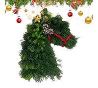 Holiday Horsehead Wreath - Realistic Christmas Garland, Weatherproof Seasonal Accent, Decorative Wall Hanging | Indoor Outdoor Door Entryway Festive Ornament for Winter Celebration Home Party Deco