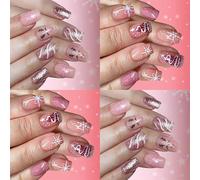 Holiday Press On Nails 48Pcs Winter Snowflake Reindeer Art Short Matte French Tip Durability ABS Artificial Nails Snowflake Design Press On Nail