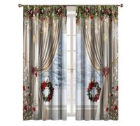Holiday Printed Drapes - Christmas Ball Pattern Foldable Reusable Curtains, Decorative Long-Lasting Panels for Living Room Family Bedroom Shop Backdrop Window Indoor Outdoor Festive Events Offering