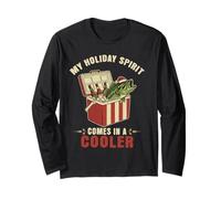 Holiday Spirit Fishing Beer Lover Humour Christmas Manche Longue