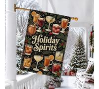 Holiday Spirits Drapeau de maison de Noël Thème cocktail 71,1 x 101,6 cm | Thème des boissons d'hiver, drapeau de cour, impression cocktail de vacances, décoration extérieure saisonnière de la maison