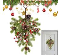 Holiday Teardrop Wreath - Festive Pine Cone and Berry Decoration, Charming Window & Door Ornament, Lightweight and Elegant, Perfect Seasonal Accent for Mantle, Porch, Table