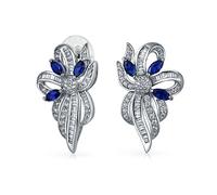 Holiday Wedding Bridal Vintage Victorian Style Bridal Blue White Cz Ribbon Bow Stud Earrings For Women Plated Argent Plated