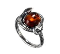 HolidayGiftShops Bague Adulte en Argent Sterling certifié GIA et Miel Baltique Ambre Serpent - Taille 60.25