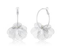 HolidayQbee Boucles d'oreilles créoles en forme de fleur en argent pour femme, grandes boucles d'oreilles en maille avec pétales floraux, bijoux en argent bohème, cadeau élégant pour invités de