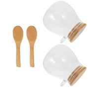 HOLIDYOYO 2 pièces Bocal Verre Transparent avec Couvercle Hermétique et Cuillère Intégrée Pot de Conservation Alimentaire pour Cuisine pour Céréales Farine Sucre Riz et Snacks