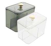 HOLIDYOYO 2 Pièces Boîte de Rangement Transparent Couvercle pour Coton Tige Petits Accessoires Organisateur de Bureau Élégant Pet