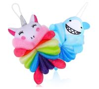 HOLIDYOYO 2 pièces Éponge de Bain Exfoliante Garçon Fille Lot Licorne Rose Requin Bleu Mousse Douce pour Nettoyage et Ludique pour Garçon et Fille