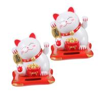 HOLIDYOYO 2 Pièces Statue Chat Fortune Solaire Japonaise Figurines Chat Décoratives à Bras Ondulant Chanceux pour Maison Bureau Voiture Amulette Feng Shui