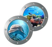 HOLIDYOYO 2 pièces Stickers Muraux Océan Décor Porthole Dauphin Chambre Garçon Fille Salle de Bain Décoration Murale Océan Animaux