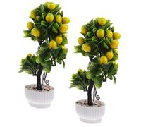 HOLIDYOYO 2pcs Faux Arbre Citronnier Artificiel en Pot, Plante Décorative de Bureau sans Feuilles Tombantes, Réaliste en PVC et Mousse pour Décoration Intérieure