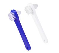 HOLIDYOYO 4 pièces Lot de Brosses à Dents Double Tête pour Dentier Poils Fermes Multi-touffes Nettoyage des Fausses Dents Manche Antidérapant Portable Blanc et Bleu