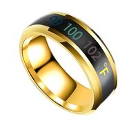 HOLIDYOYO Bague Intelligente de Couple en Acier Titane Unisexe, Affichage Température Numérique, Taille 13, Design Chic Doré, Bijou Connecté pour Amoureux, Usage Quotidien et Présent