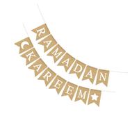 HOLIDYOYO Bannière Ramadan Mubarak en Lin Motifs Lune et Étoile, Décoration Festive pour Fête Ramadan, Kit Suspendu Réutilisable pour Intérieur et Extérieur, Ambiance Chaleureuse